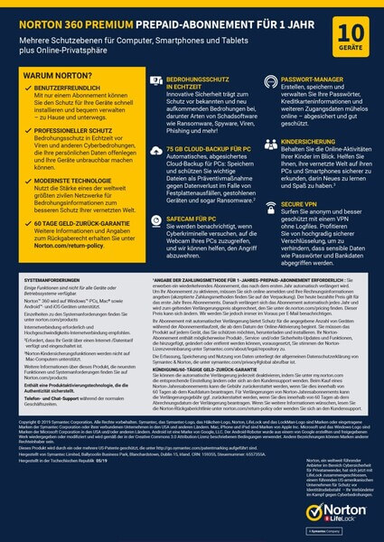 Norton 360 Premium 10 Geräte 1 Jahr, inkl. VPN, Backup, SafeCam – Bild 2