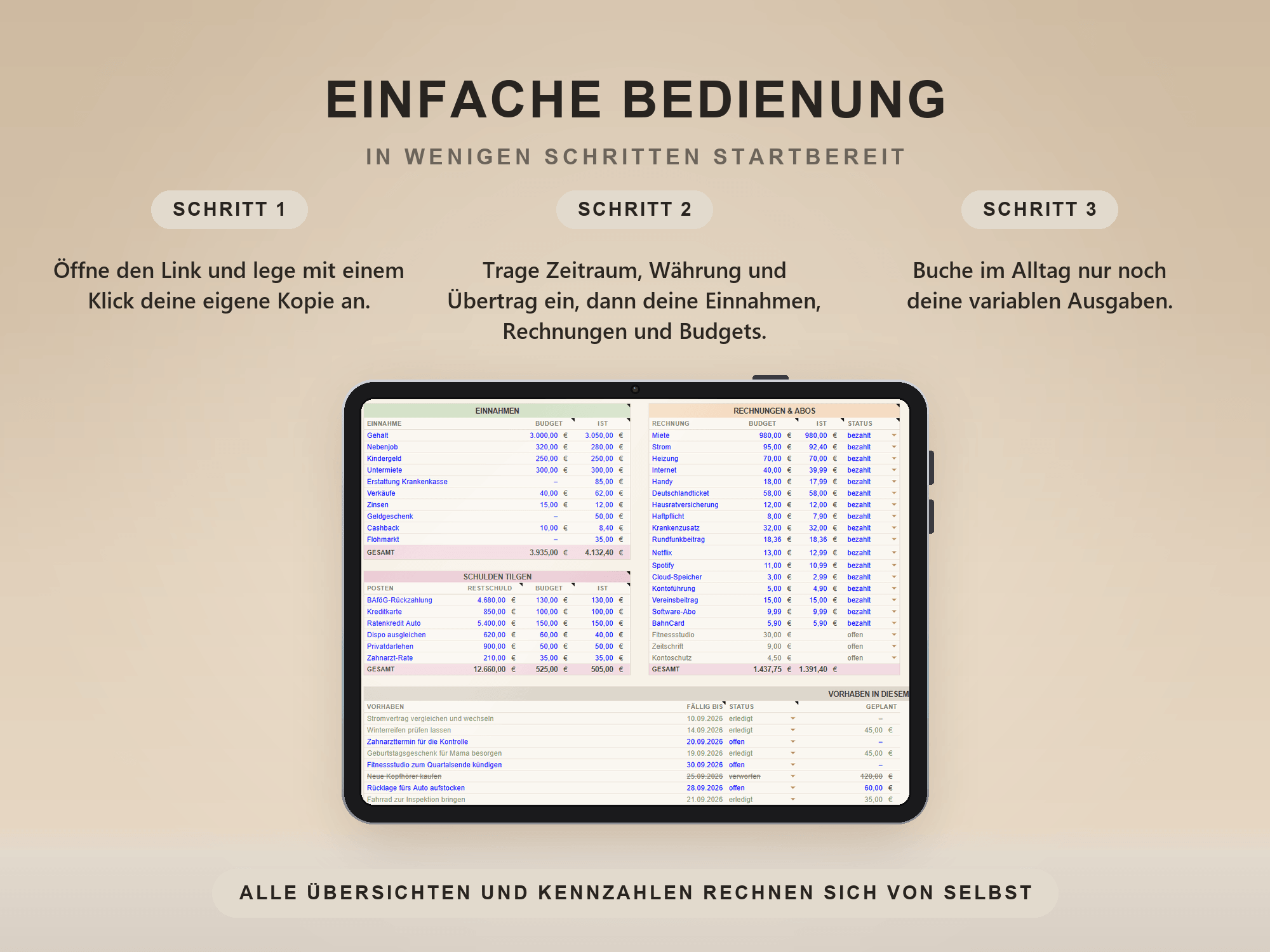 Monats-Haushaltsbuch Vorlage für Google Sheets – Ausgaben-Einnahmen-Tracker – Bild 3