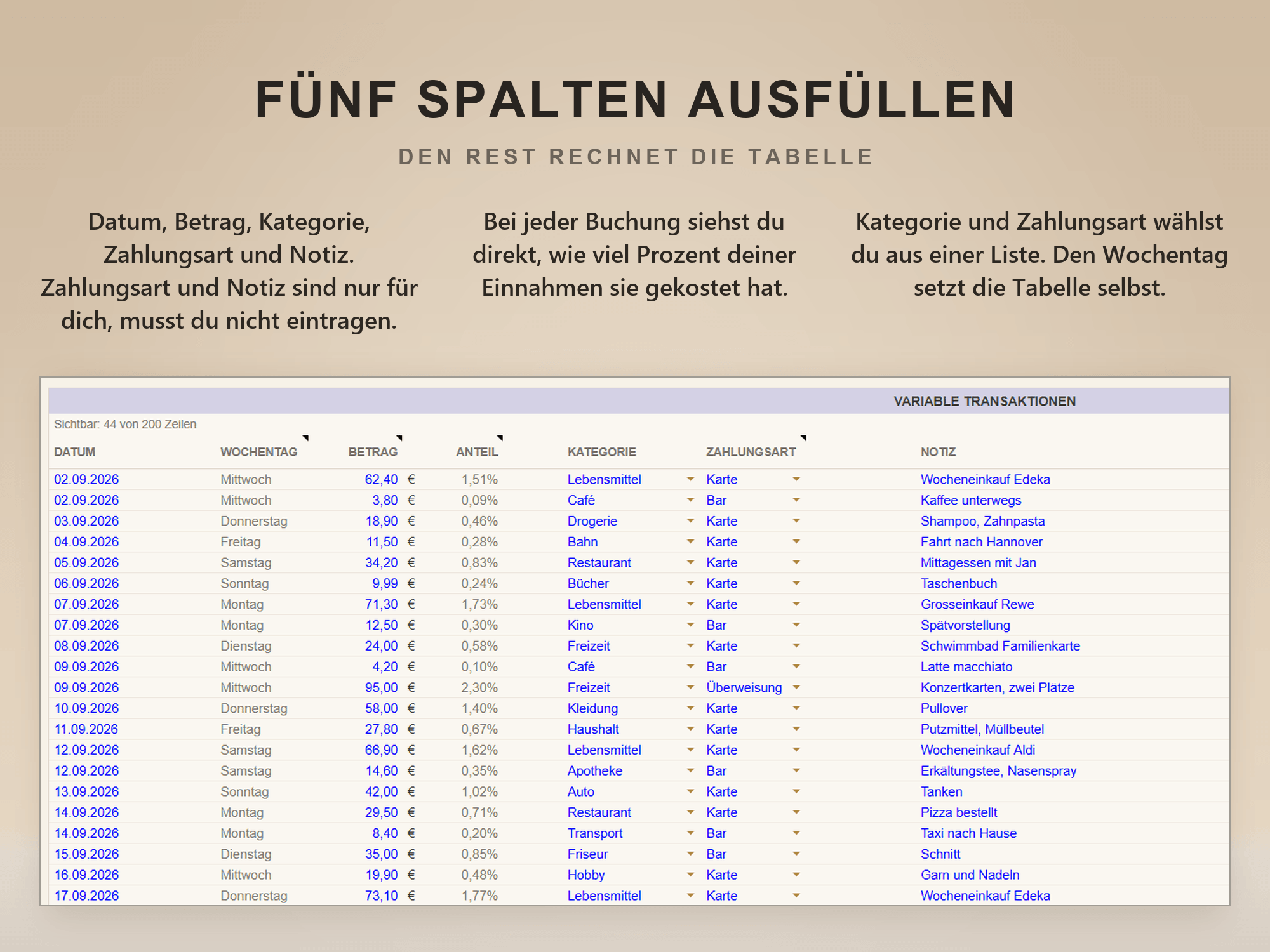 Monats-Haushaltsbuch Vorlage für Google Sheets – Ausgaben-Einnahmen-Tracker – Bild 4